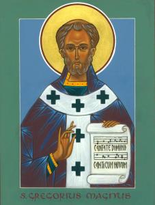 Icon by Daniel Nichols, from his blog https://caelumetterra.wordpress.com/2012/05/09/a-new-icon-st-gregory-the-great/